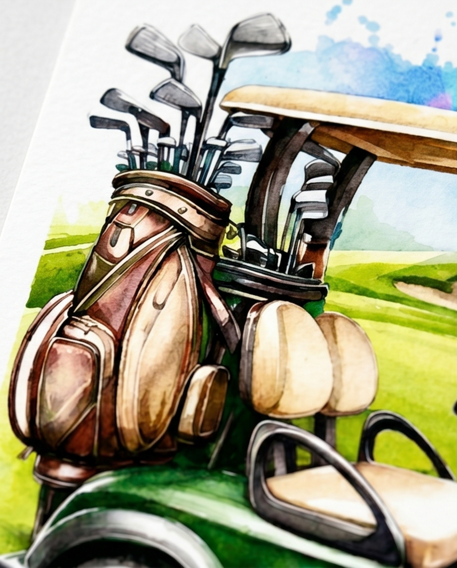 Golf Cart Watercolor Sticker – Golf Lover Scenic Decal