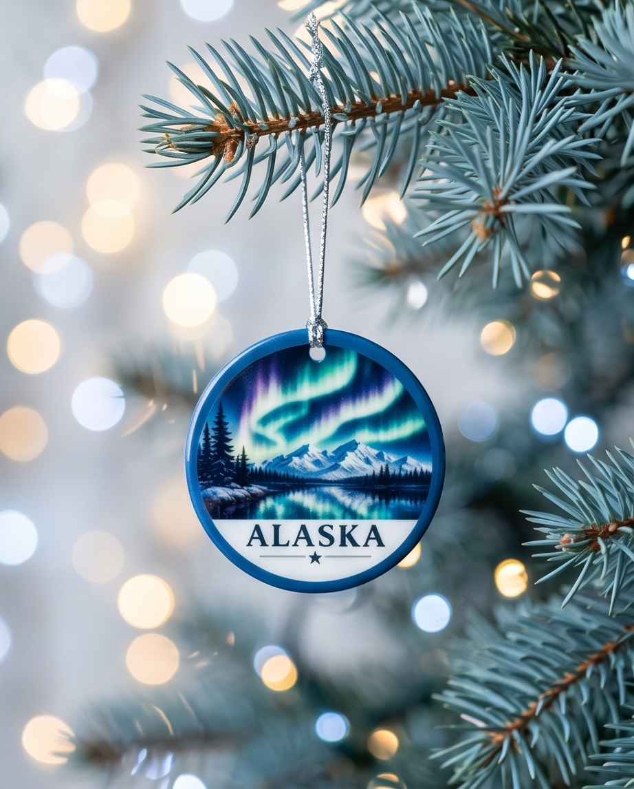 Alaska Mountain & Aurora Keepsake Ornament