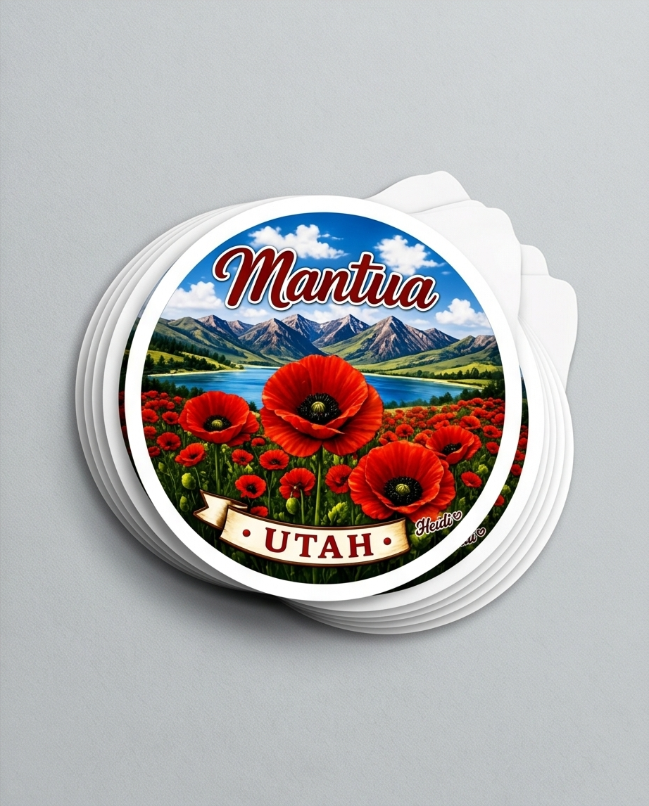 Mantua Utah Poppy Fields Sticker – Scenic Mountain Lake Souvenir Decal