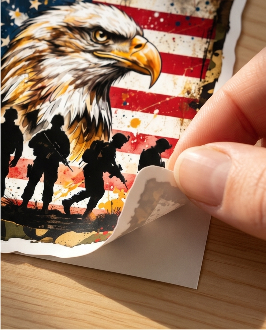 Patriotic Eagle & Military Tribute Sticker – American Flag Veteran Honor Decal