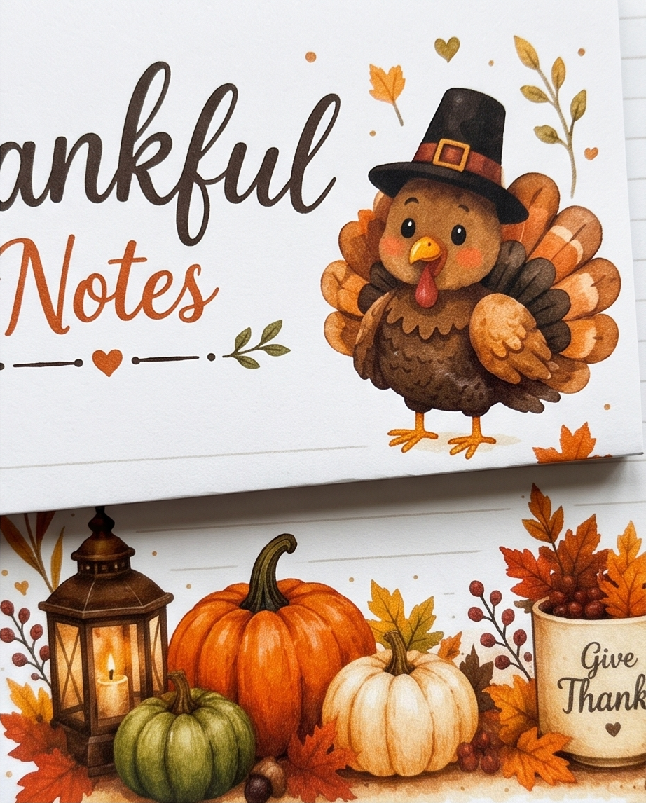 Thankful Notes Notepad | Thanksgiving Notepad | Fall Memo Pad | Pumpkin Stationery | Turkey Notepad | Autumn Notes Pad | Gratitude Journal