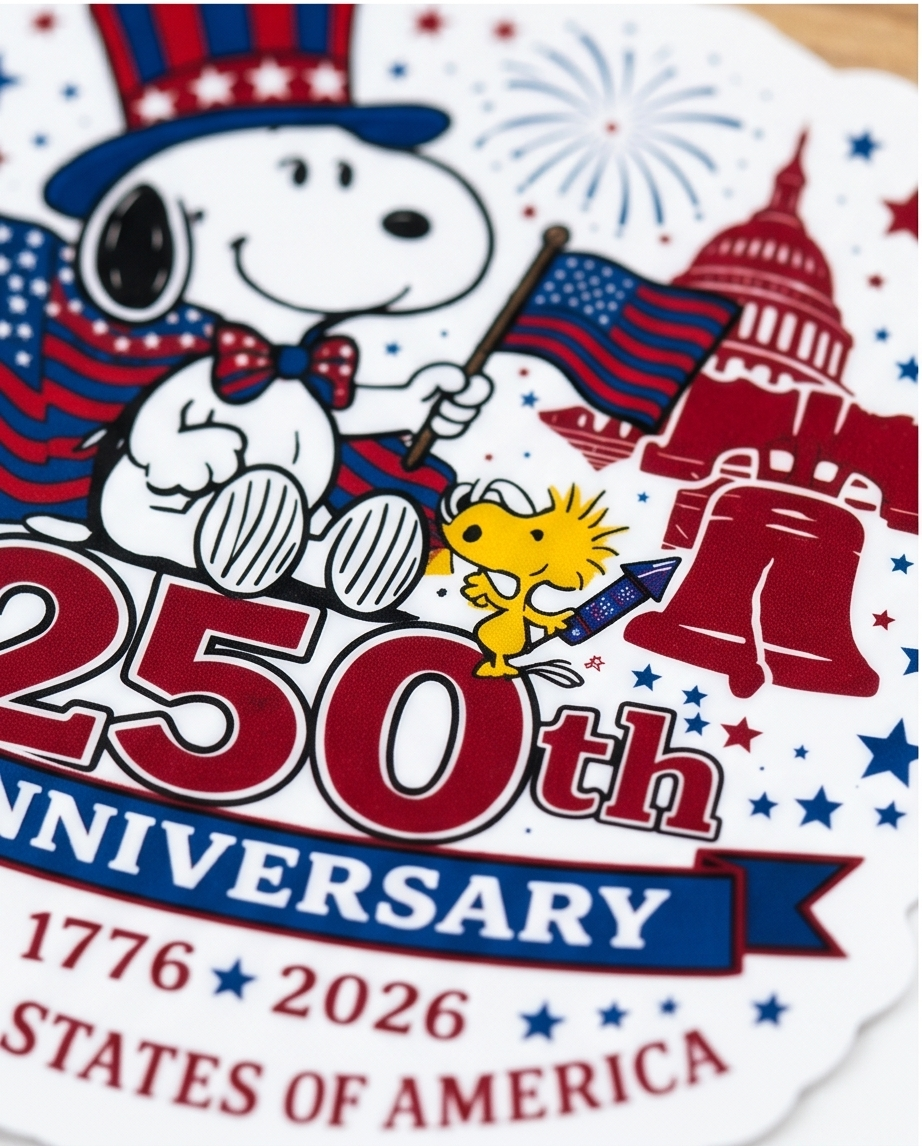 America 250th Anniversary Patriotic Snoopy Sticker – USA 1776–2026 Celebration Decal