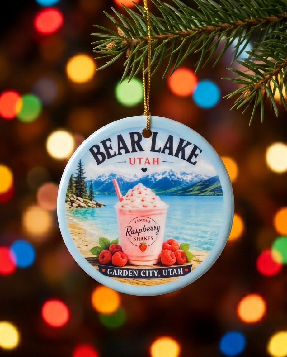 Bear Lake Utah Ornament – Garden City Famous Raspberry Shake Design