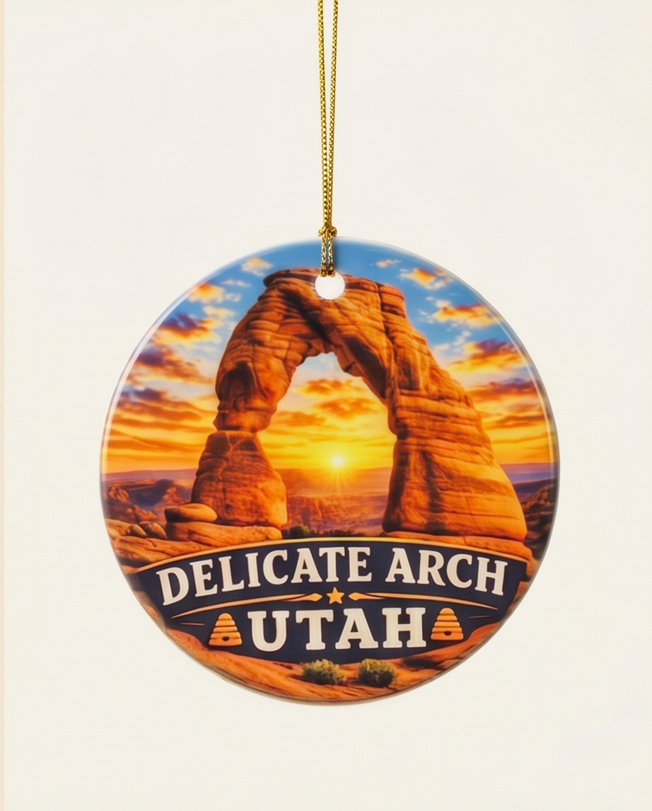 Delicate Arch Utah Ornament – Sunset Desert Landmark Design