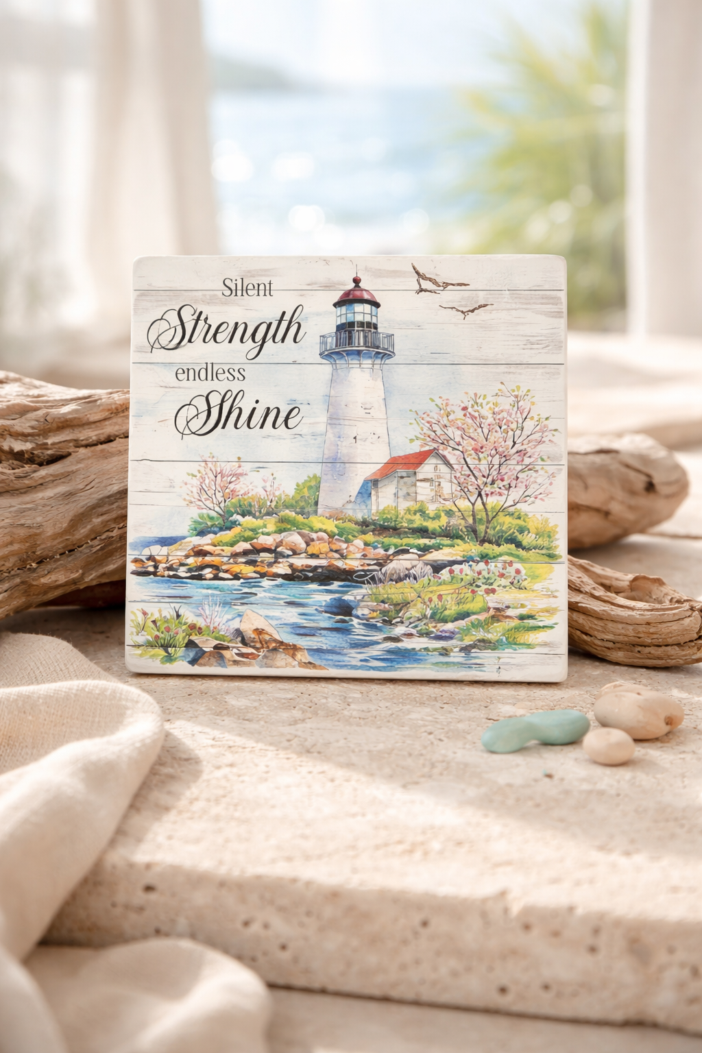 🌊🏮 Title: Silent Strength, Endless Shine Lighthouse Plaque ✨🌿