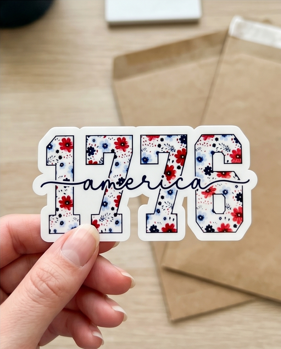 1776 America Floral Patriotic Sticker – Red, White & Blue USA Decal