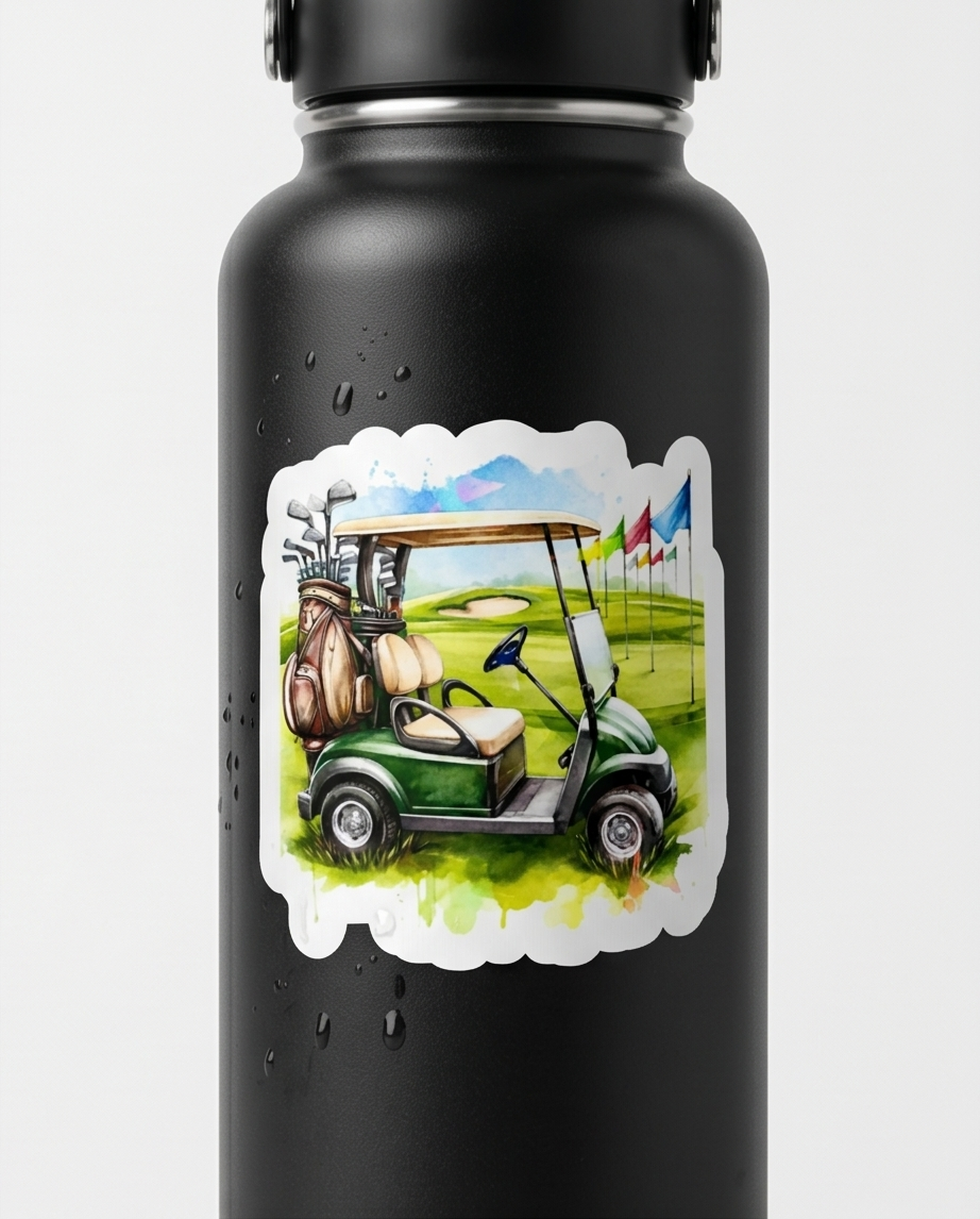 Golf Cart Watercolor Sticker – Golf Lover Scenic Decal