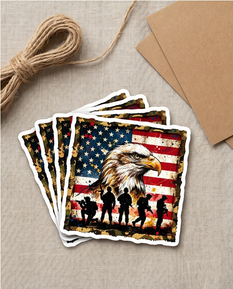Patriotic Eagle & Military Tribute Sticker – American Flag Veteran Honor Decal