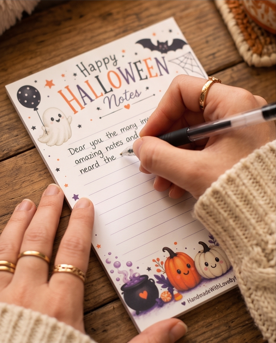 Happy Halloween Notes Notepad | Cute Fall Stationery | Autumn Ghost & Pumpkin Pad