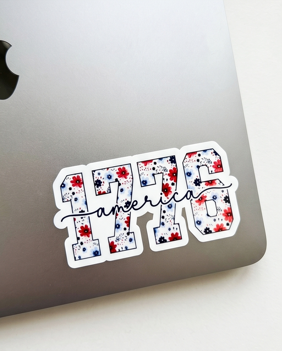 1776 America Floral Patriotic Sticker – Red, White & Blue USA Decal