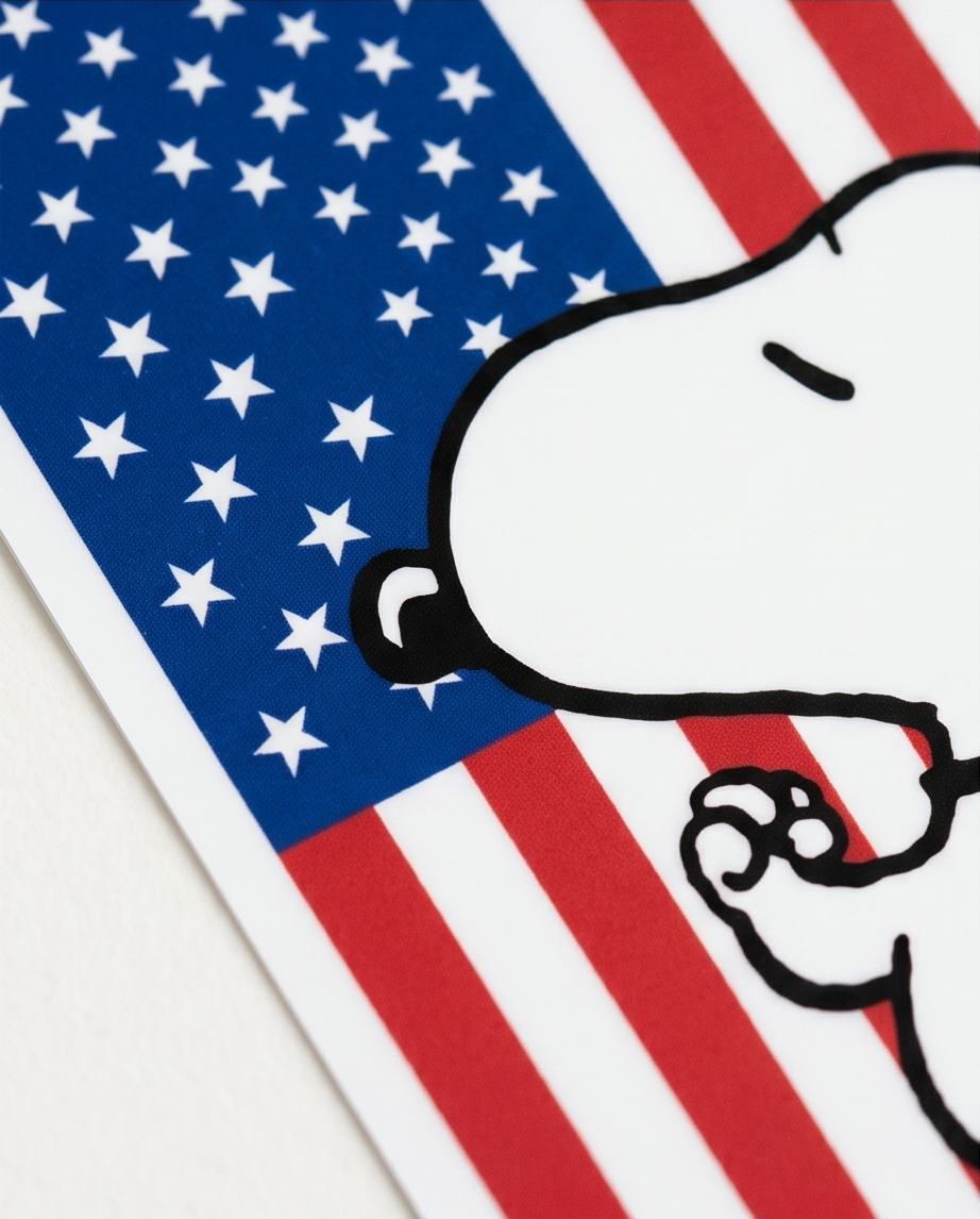 Patriotic Snoopy Flag Sticker – American Flag Red, White & Blue Decal