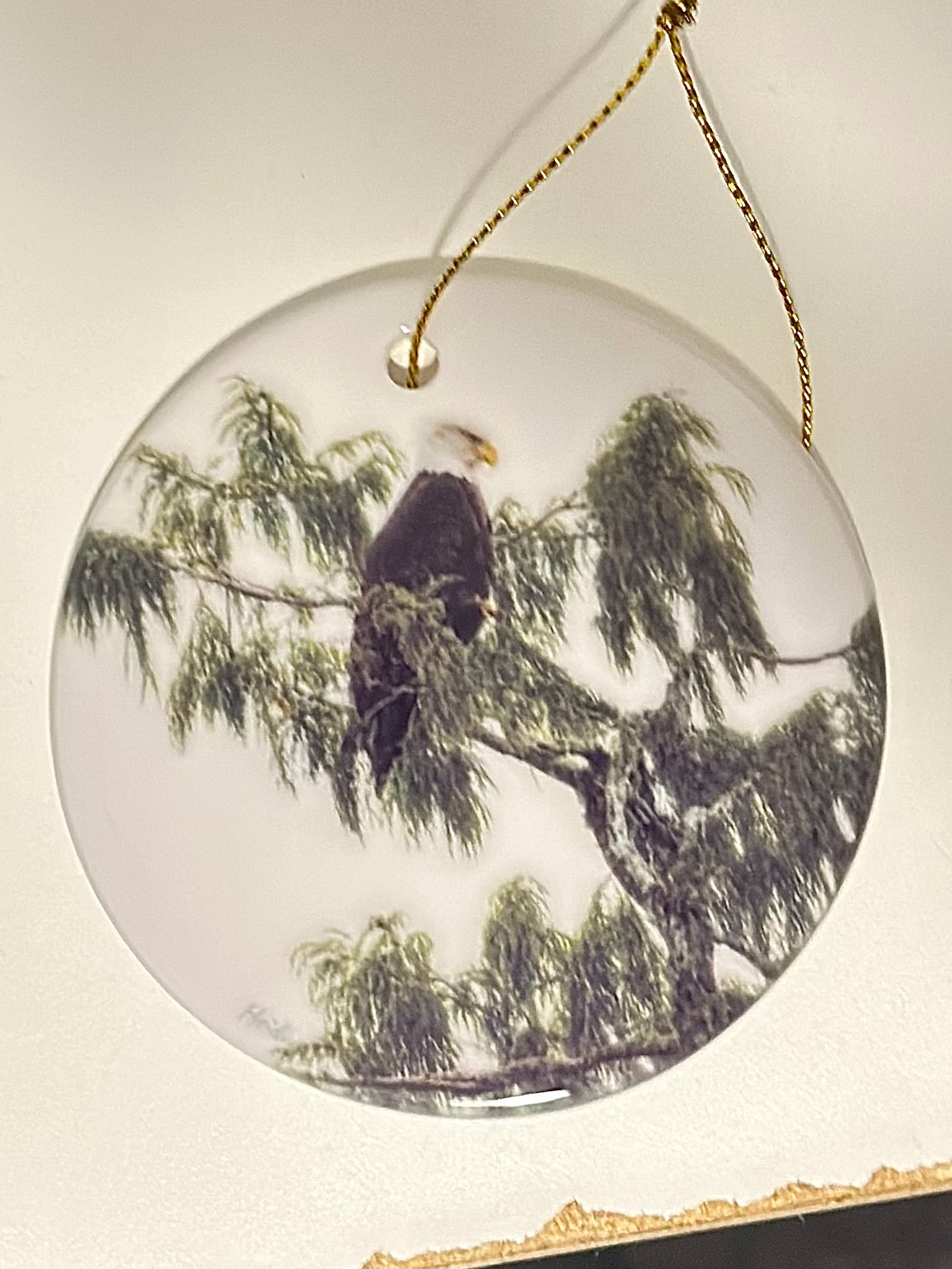 Bald Eagle in Willow Branch Ceramic Ornament