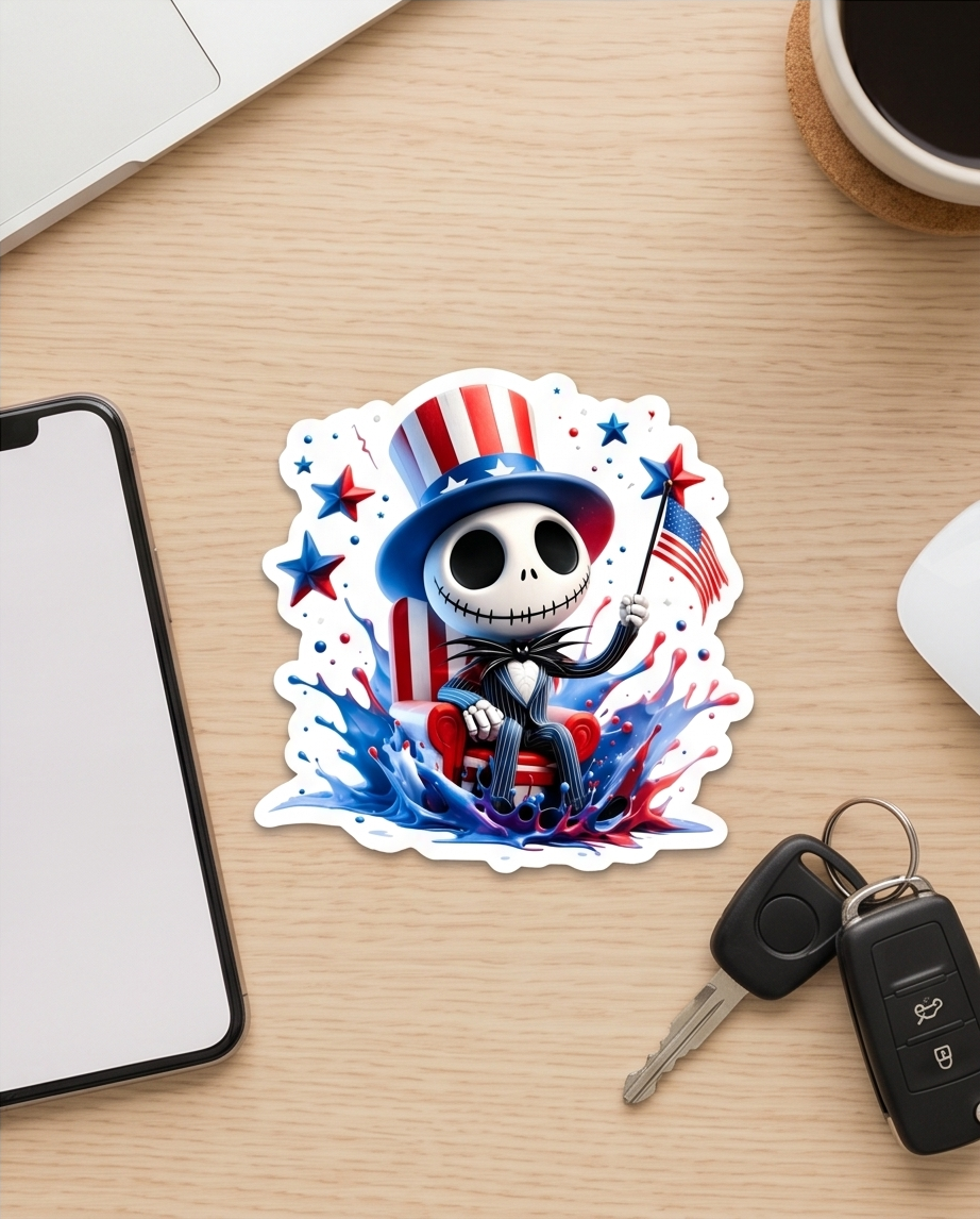 Patriotic Skeleton Uncle Sam Sticker – Red, White & Blue Gothic Americana Decal
