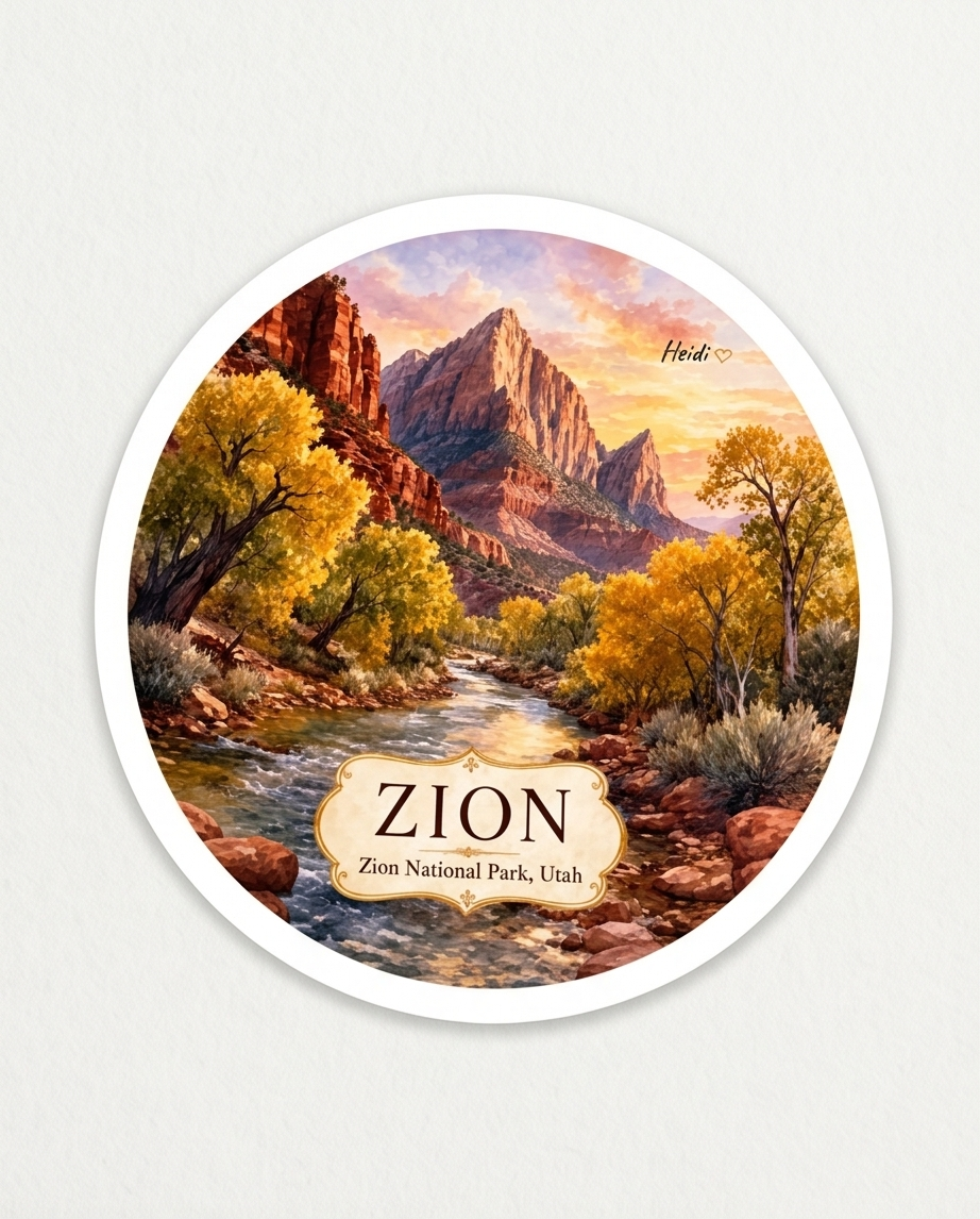 Zion National Park Utah Sticker – Scenic Canyon Landscape Souvenir Decal