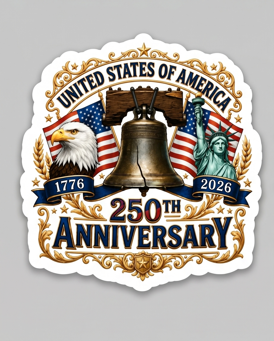 United States of America 250th Anniversary Sticker – Liberty Bell Patriotic USA 1776–2026 Decal