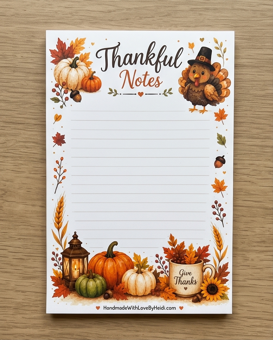 Thankful Notes Notepad | Thanksgiving Notepad | Fall Memo Pad | Pumpkin Stationery | Turkey Notepad | Autumn Notes Pad | Gratitude Journal