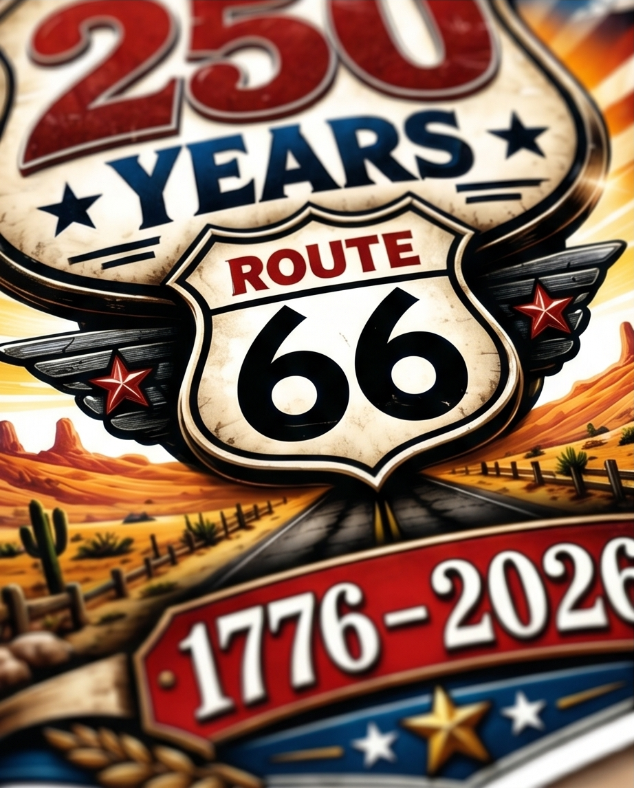 America 250 Route 66 Sticker – Driving Through 250 Years of America Patriotic Decal