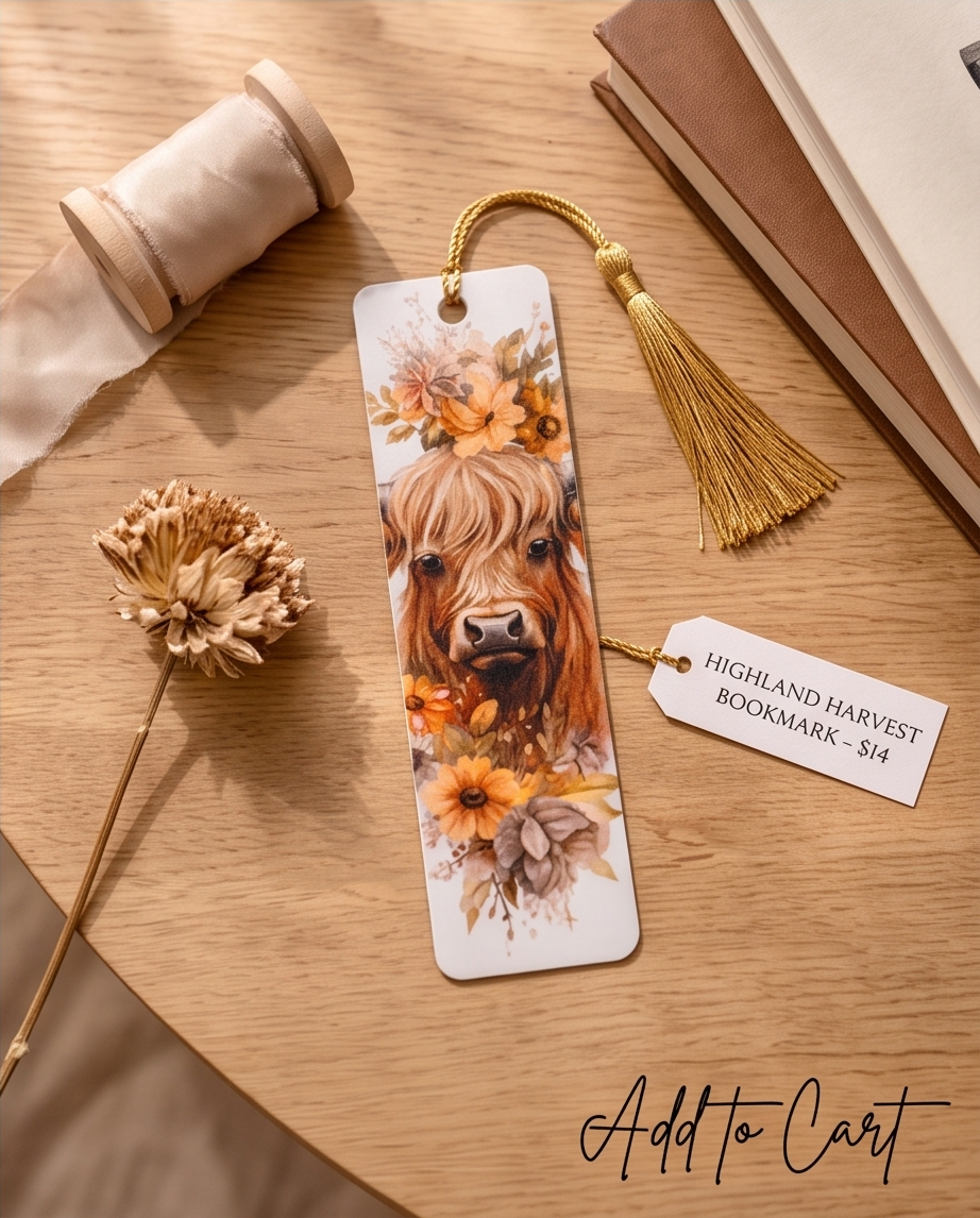 Highland Cow Autumn Bookmark 🐮🍂