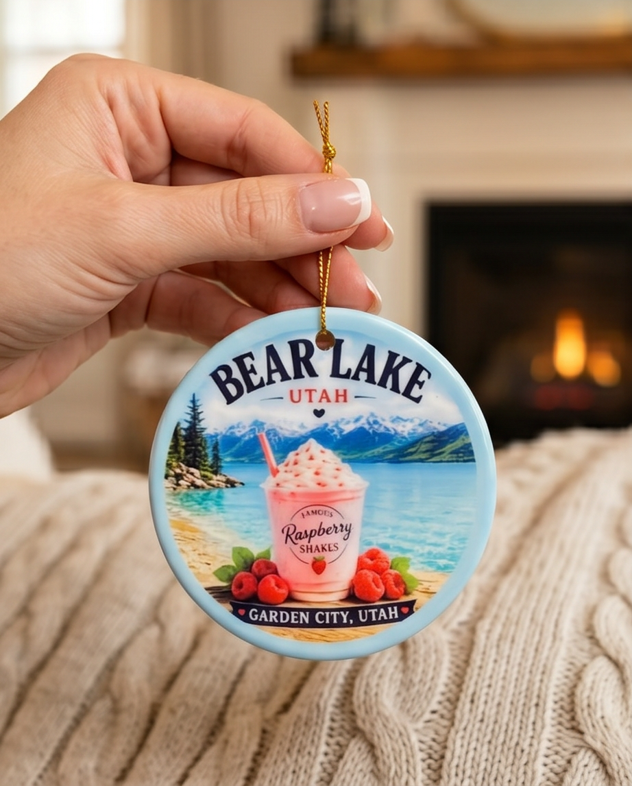 Bear Lake Utah Ornament – Garden City Famous Raspberry Shake Design