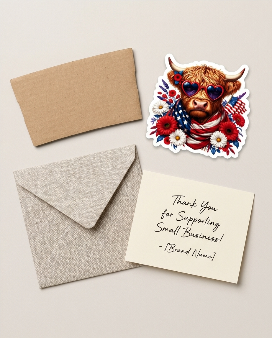 Patriotic Highland Cow Sticker – Red, White & Blue Americana Cow Decal