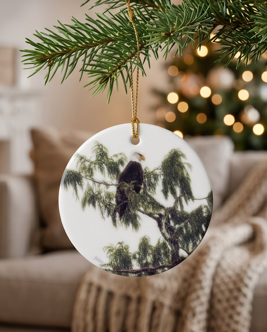 Bald Eagle in Willow Branch Ceramic Ornament