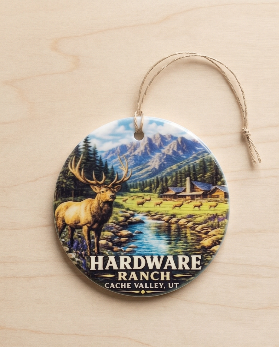 Hardware Ranch Cache Valley Utah Ornament – Scenic Elk & Mountain Design