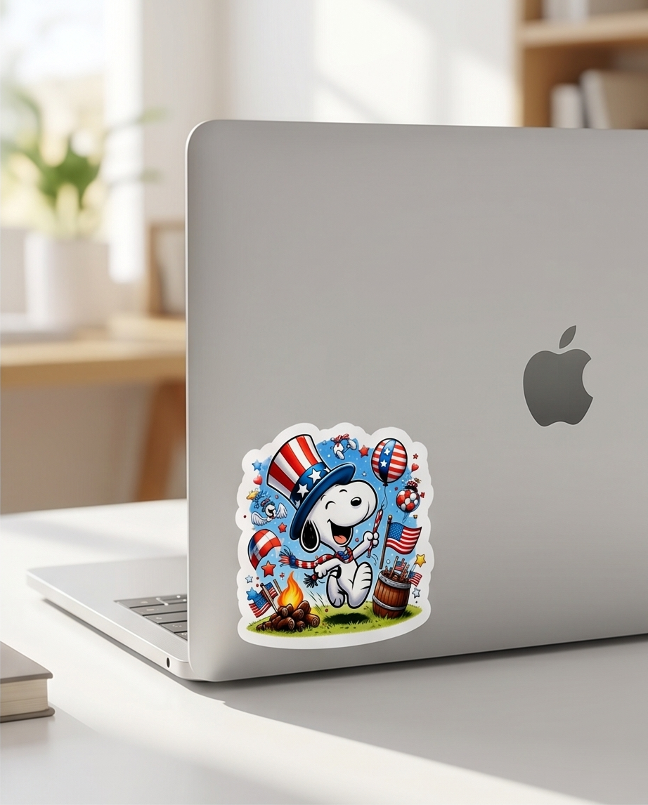 Patriotic Snoopy Celebration Sticker – Red, White & Blue Americana Souvenir Decal