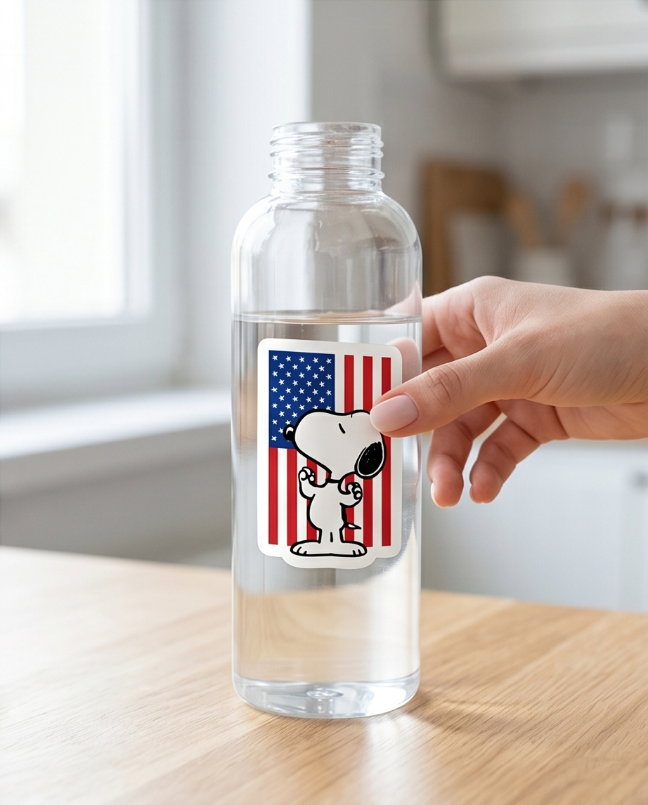 Patriotic Snoopy Flag Sticker – American Flag Red, White & Blue Decal