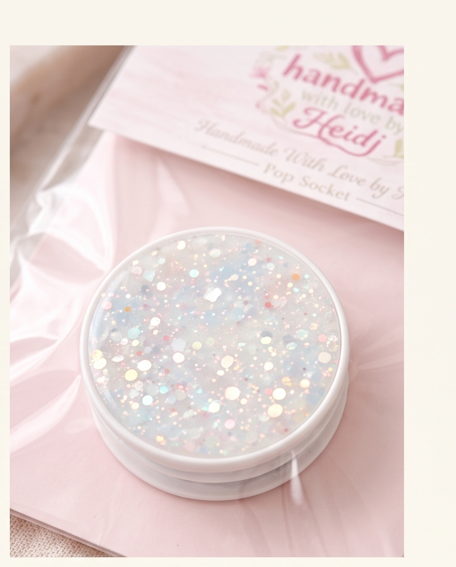 Pastel Sparkle Phone Grip | White Iridescent Glitter Look Phone Holder | Cute Shimmer Phone Accessory | Gift for Her