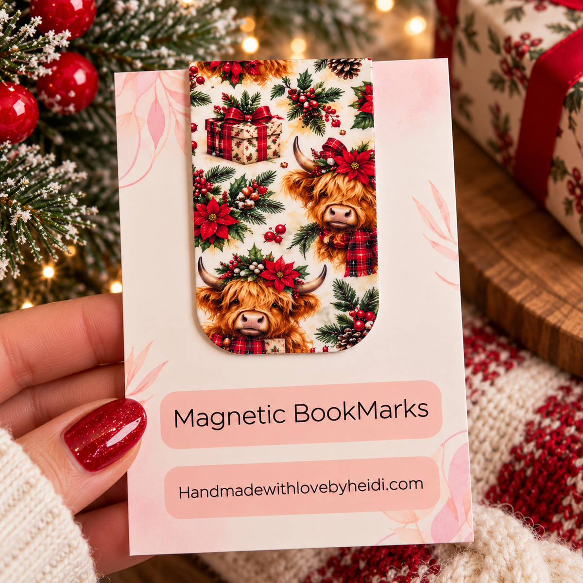 Cutie Christmas Cow Magnetic Bookmark