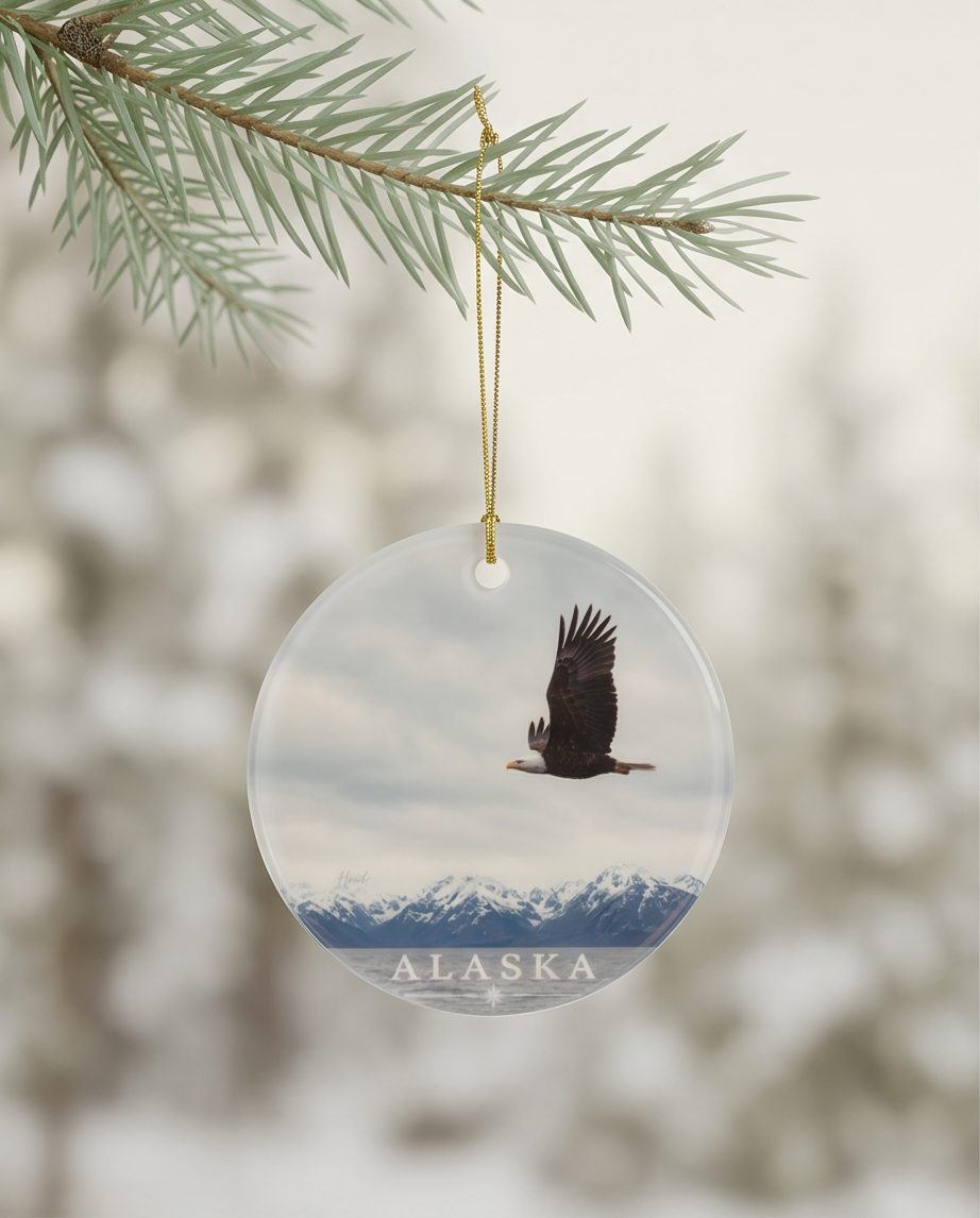 Bald Eagle in Willow Branch Ceramic Ornament