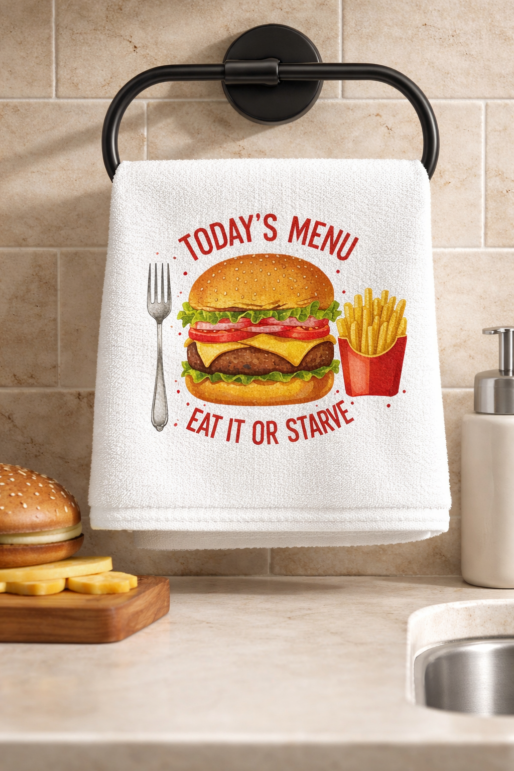 🍔🍟 Title: Today’s Menu — Eat It or Starve Wash Cloth 🔥😄