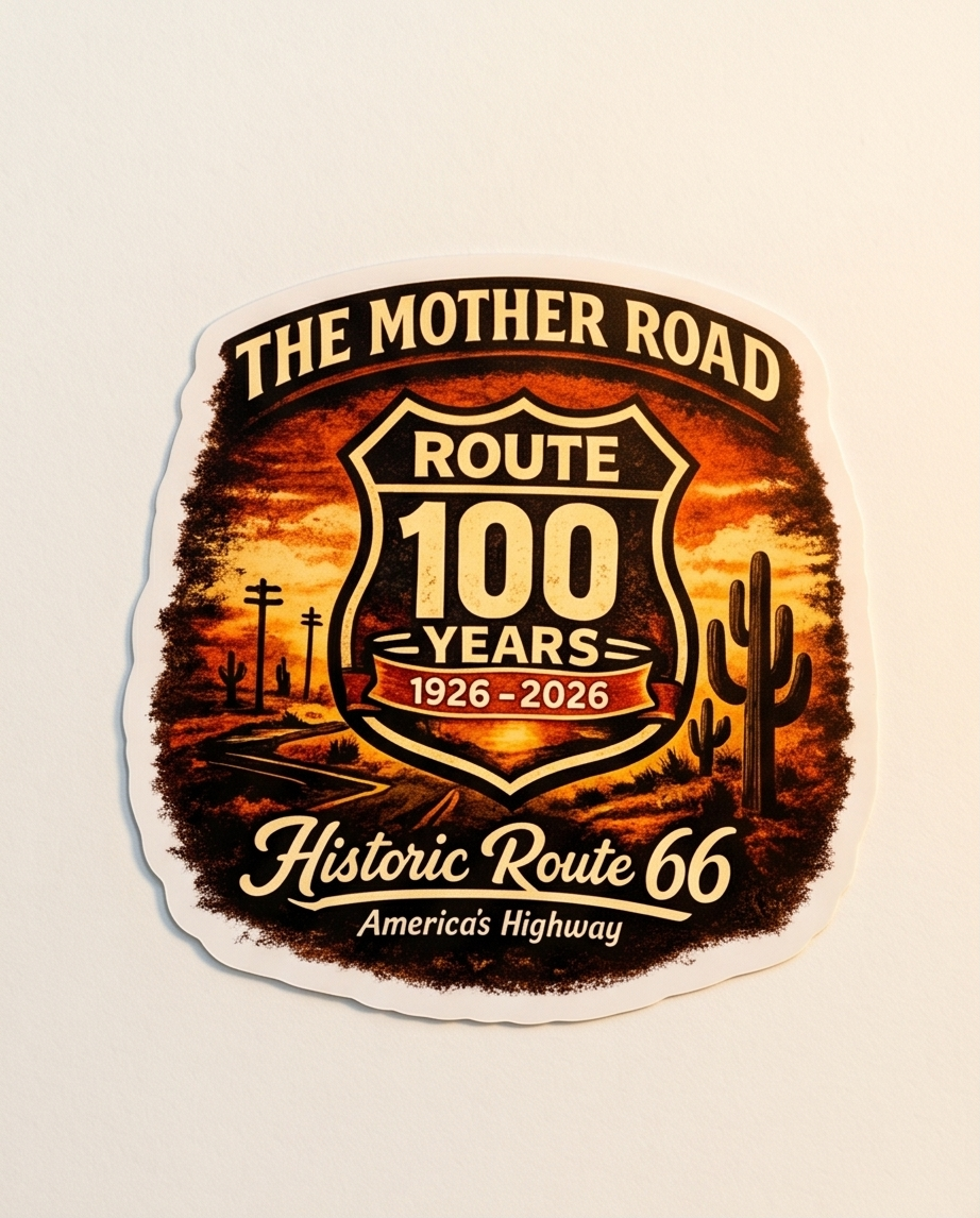 Route 66 Centennial Sticker – Historic Route 66 100 Years Anniversary Decal (1926–2026)