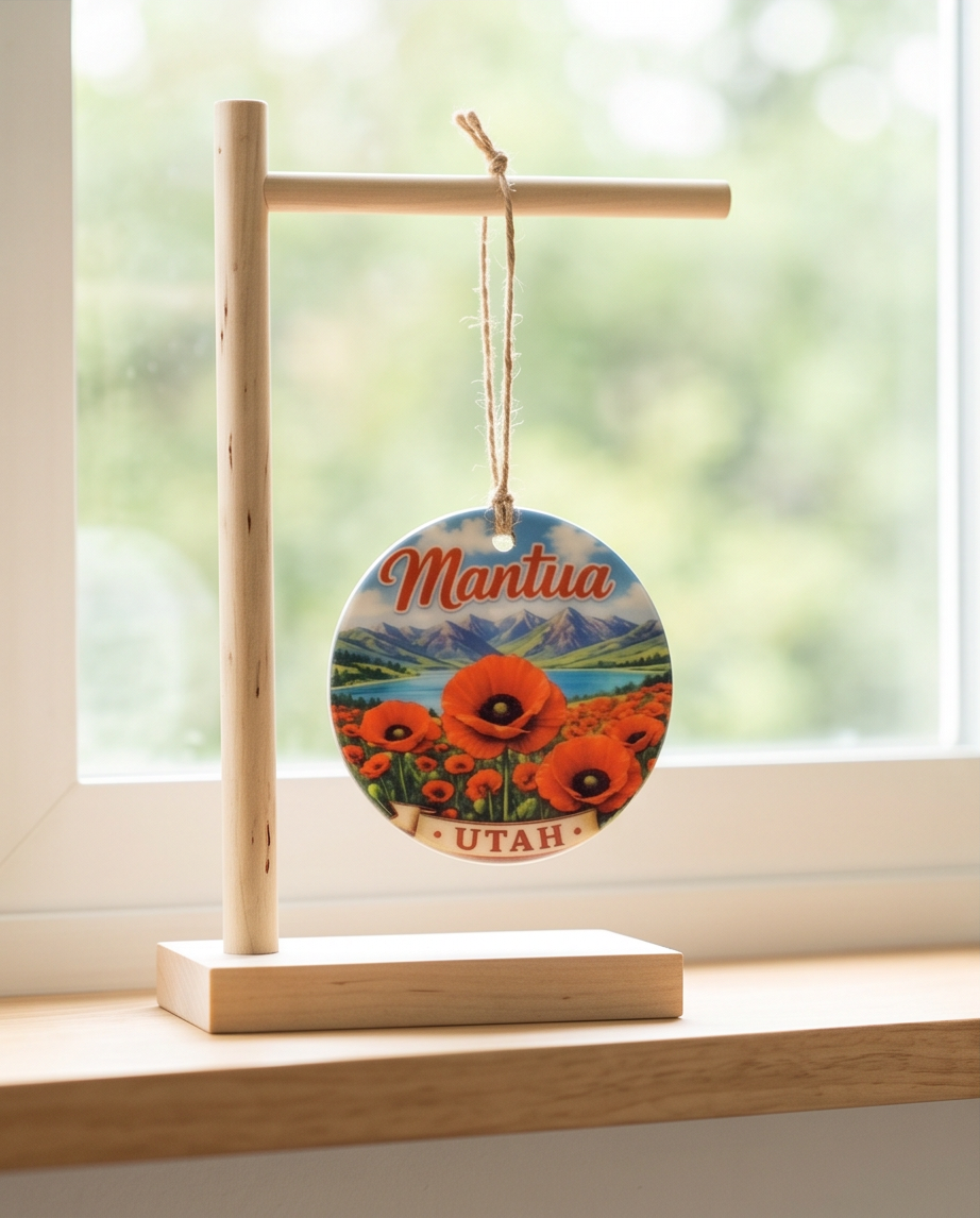 Mantua Utah Ornament – Mountain Lake & Poppy Field Design