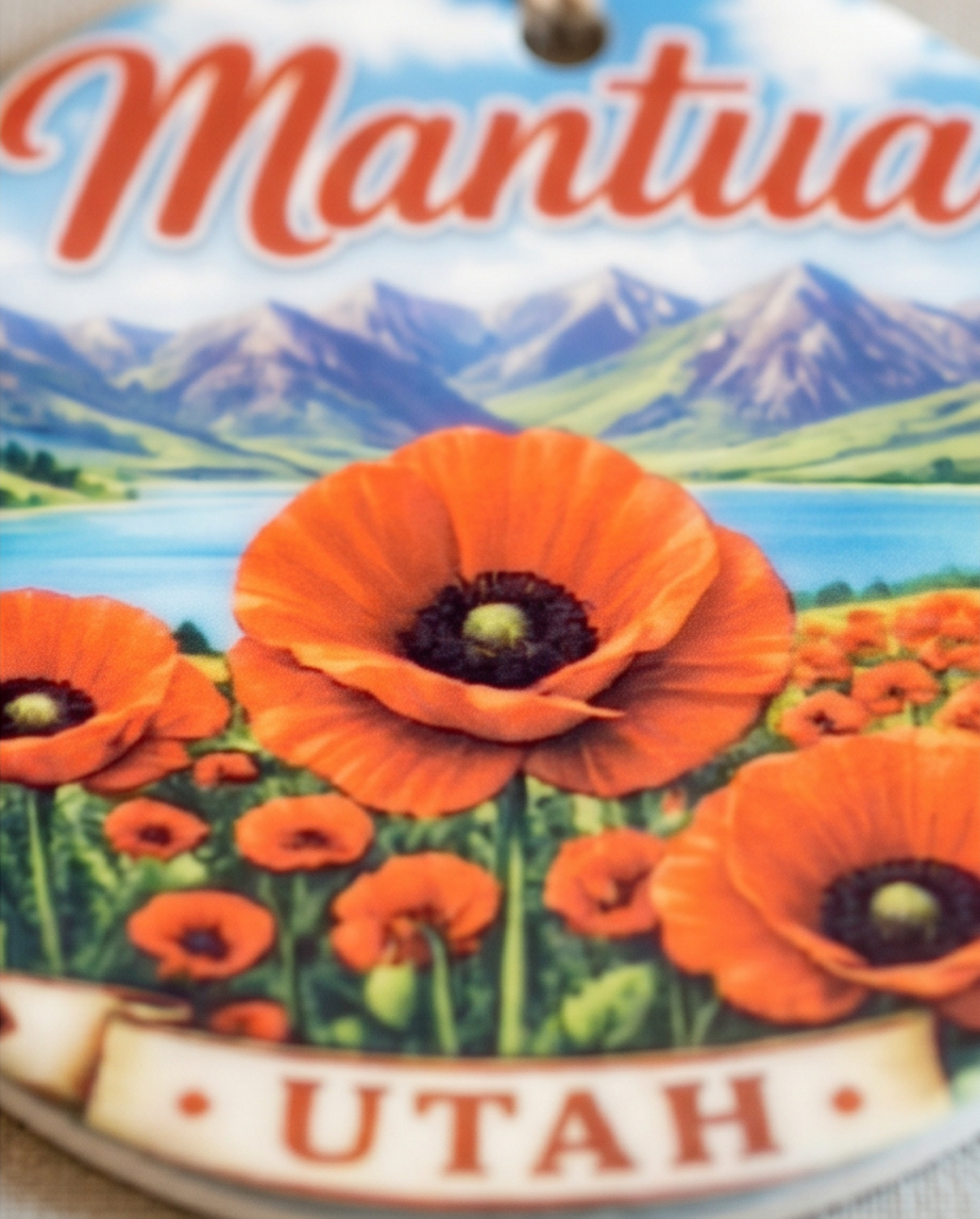 Mantua Utah Ornament – Mountain Lake & Poppy Field Design