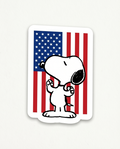 Patriotic Snoopy Flag Sticker – American Flag Red, White & Blue Decal