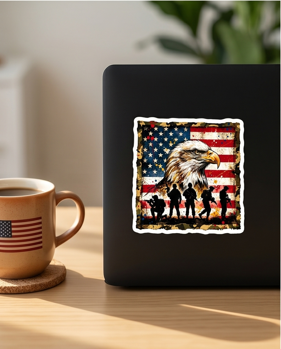 Patriotic Eagle & Military Tribute Sticker – American Flag Veteran Honor Decal