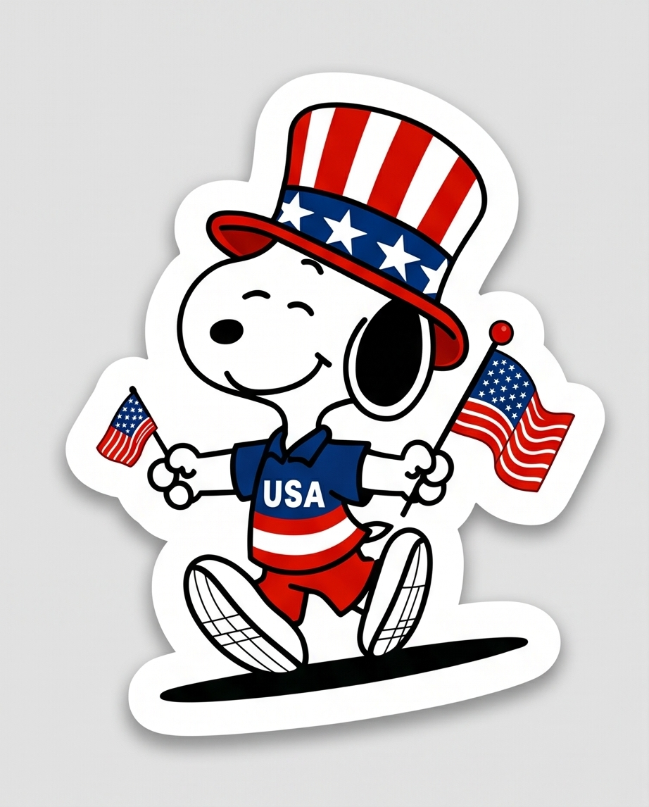 Patriotic Snoopy USA Sticker – Red, White & Blue American Pride Decal