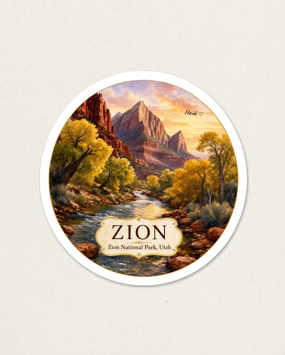 Zion National Park Utah Sticker – Riverside Canyon Scenic Souvenir Decal