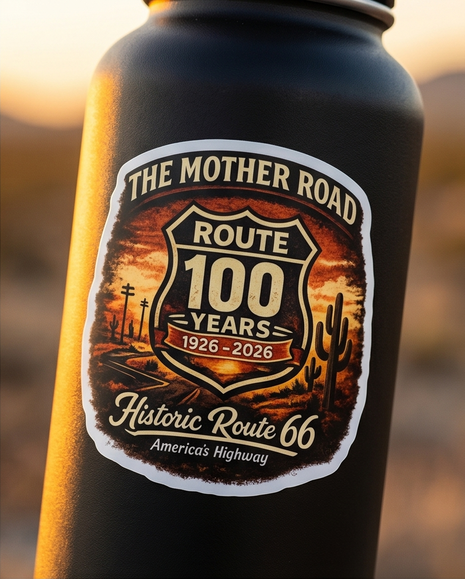 Route 66 Centennial Sticker – Historic Route 66 100 Years Anniversary Decal (1926–2026)