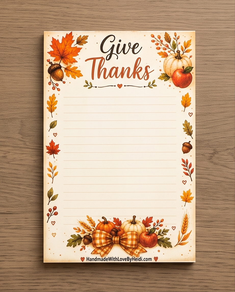 Give Thanks Notepad | Thanksgiving Note Pad | Gratitude Journal Paper | Fall Stationery | Autumn Memo Pad | Pumpkin Notes