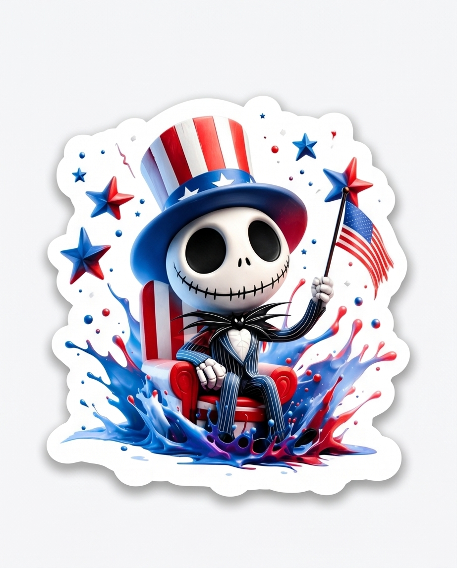 Patriotic Skeleton Uncle Sam Sticker – Red, White & Blue Gothic Americana Decal