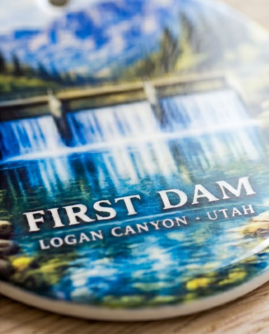 First Dam Utah Ornament – Logan Canyon Waterfall & Mountain Landscape Design