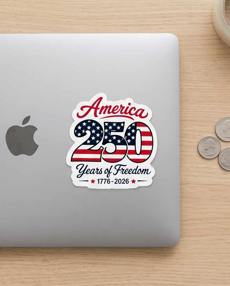 America 250 Years of Freedom Sticker – Patriotic USA Bicentennial Celebration Decal (1776–2026)