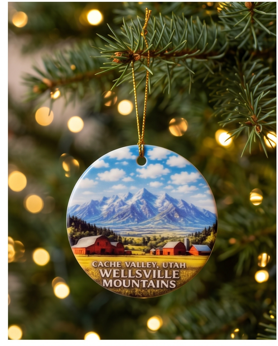 Wellsville Mountains Utah Ornament – Cache Valley Scenic Barn Landscape Design
