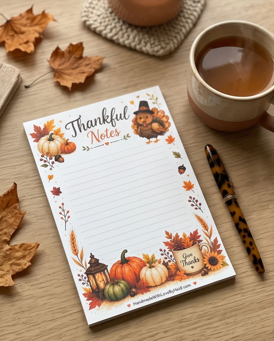 Thankful Notes Notepad | Thanksgiving Notepad | Fall Memo Pad | Pumpkin Stationery | Turkey Notepad | Autumn Notes Pad | Gratitude Journal