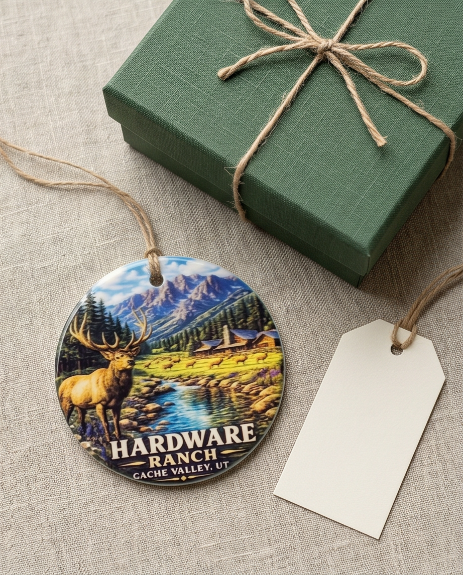 Hardware Ranch Cache Valley Utah Ornament – Scenic Elk & Mountain Design