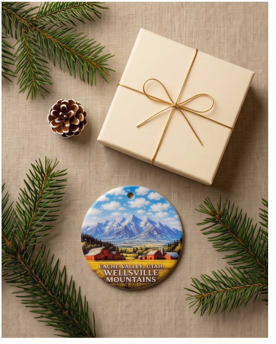Wellsville Mountains Utah Ornament – Cache Valley Scenic Barn Landscape Design