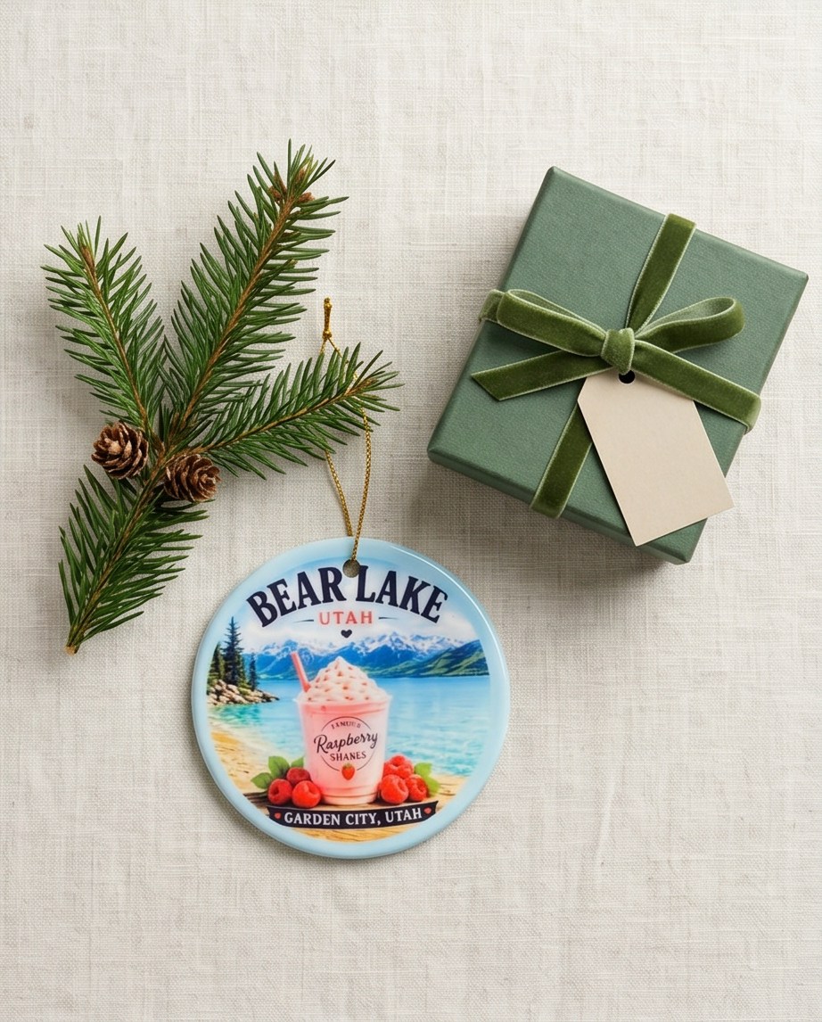Bear Lake Utah Ornament – Garden City Famous Raspberry Shake Design