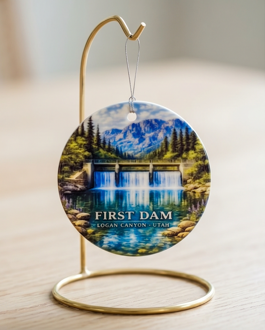 First Dam Utah Ornament – Logan Canyon Waterfall & Mountain Landscape Design